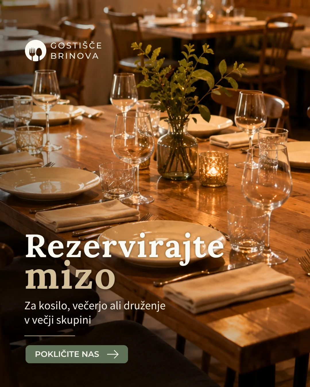 Primer Facebook in Instagram objave za rezervacijo v restavraciji.