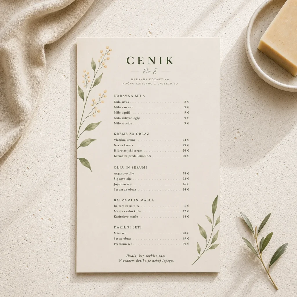 Oblikovanje grafičnih materialov za tisk - cenik.